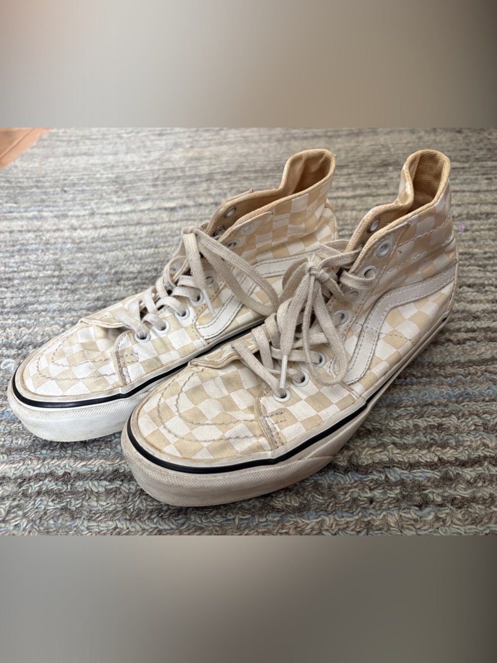 Vans Checkerboard High-Top Sneakers in Cream and White